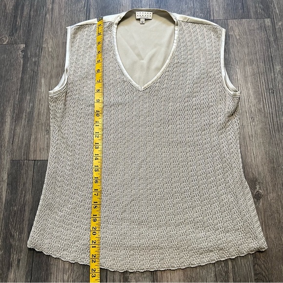 Joseph Aboud Vintage Beige Sleeveles V Neck Silk Rayon Blouse Knit Top Casual 12 - Picture 10 of 13